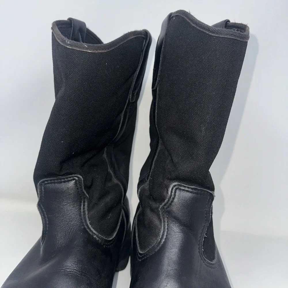 Thorogood USA Mens 9 Black Leather Canvas Pull On Safety Toe Work Boots Roper